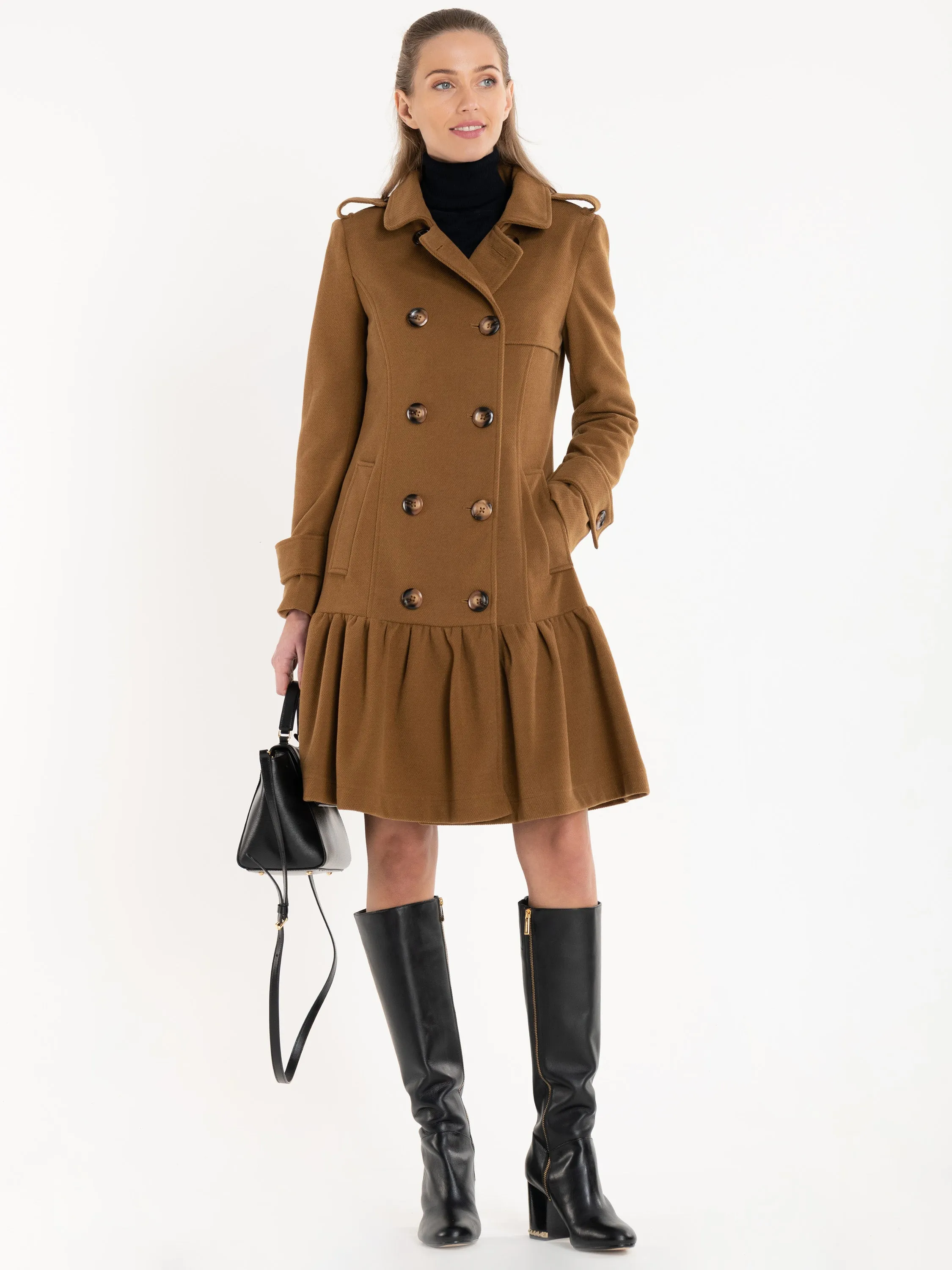 Ruffle Hem Trench Coat, Camel