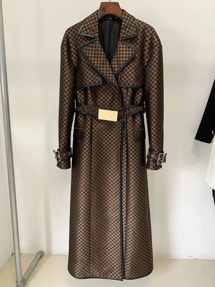 Sadie Long Sleeve Collared Monogram Jacquard Trench Coat