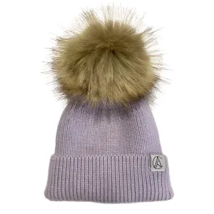 Satin Lined Pom Knit Beanie-Lilac