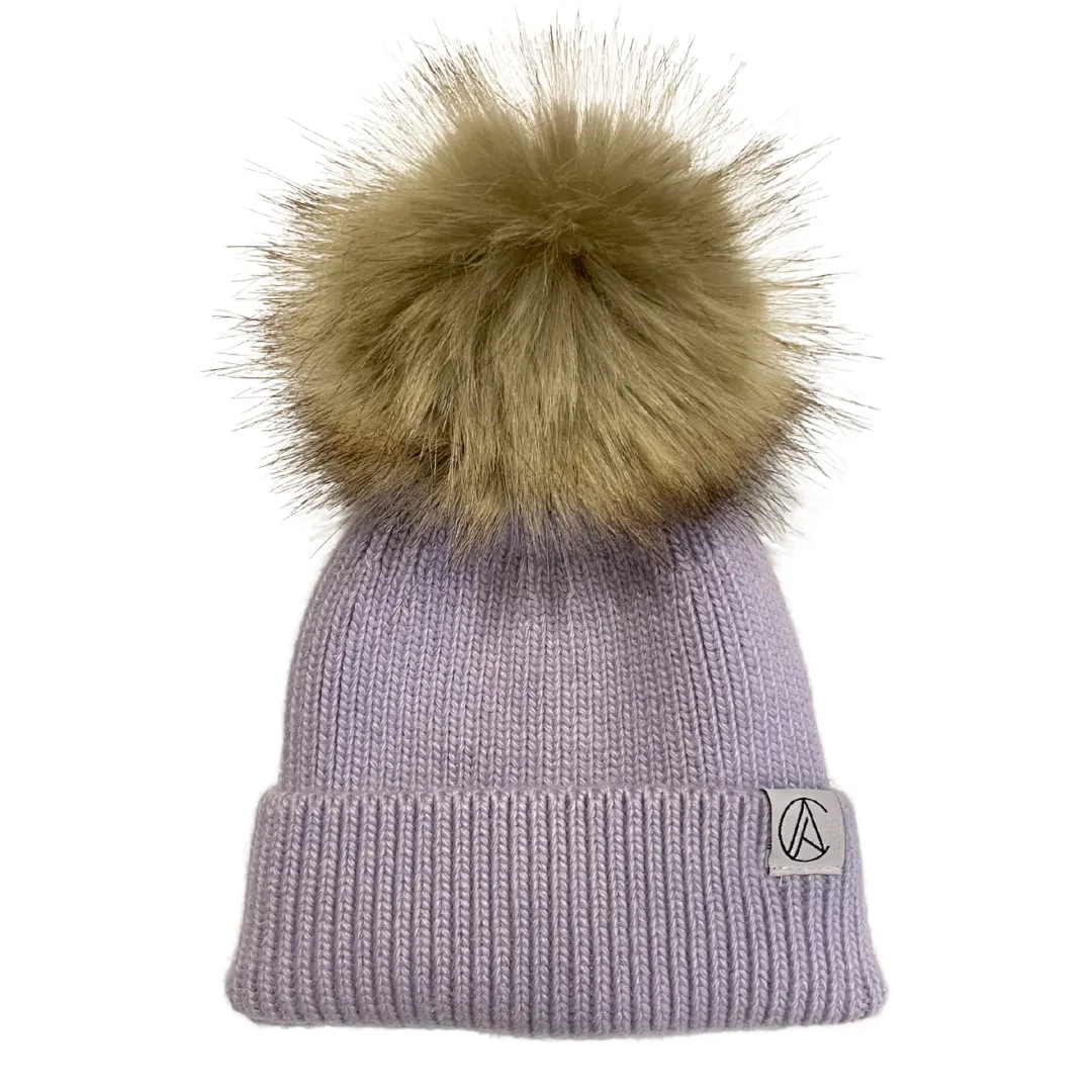 Satin Lined Pom Knit Beanie-Lilac