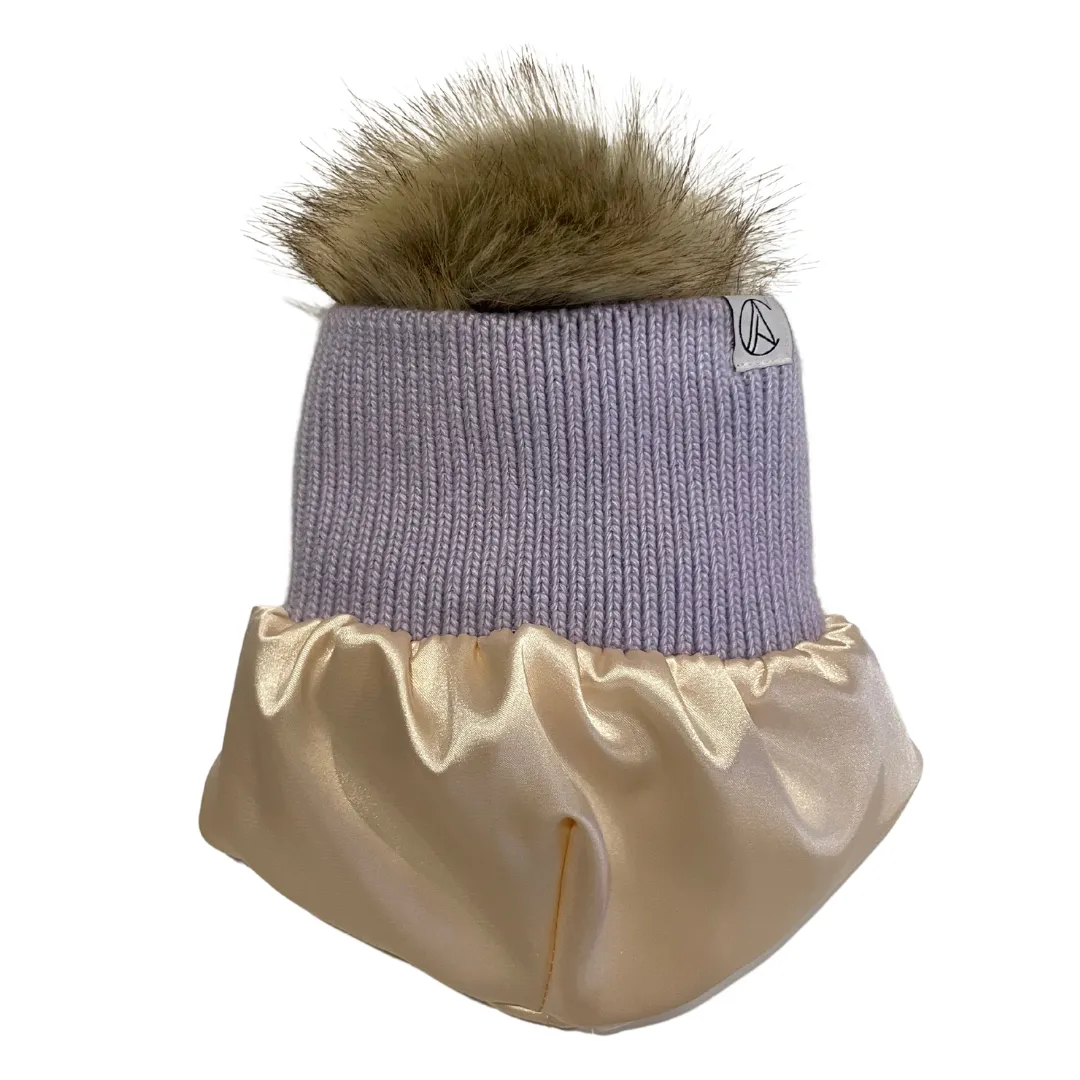 Satin Lined Pom Knit Beanie-Lilac