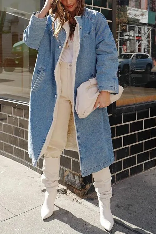 Sherpa Fleece Denim Trench Coat