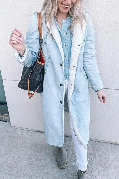 Sherpa Fleece Denim Trench Coat