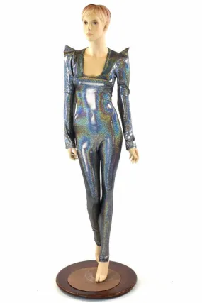 Silver Holographic Sharp Shoulder Catsuit