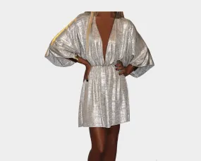 Silver Metallic Kimono Style Jumpsuit - The Monte Carlo