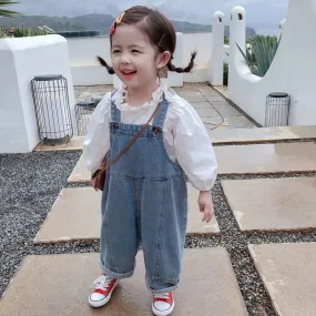 Solid Color Jeans Children Overalls Casual Pants Children's Fashion Jeans Outer Wear Baby Spring Autumn Children Overalls