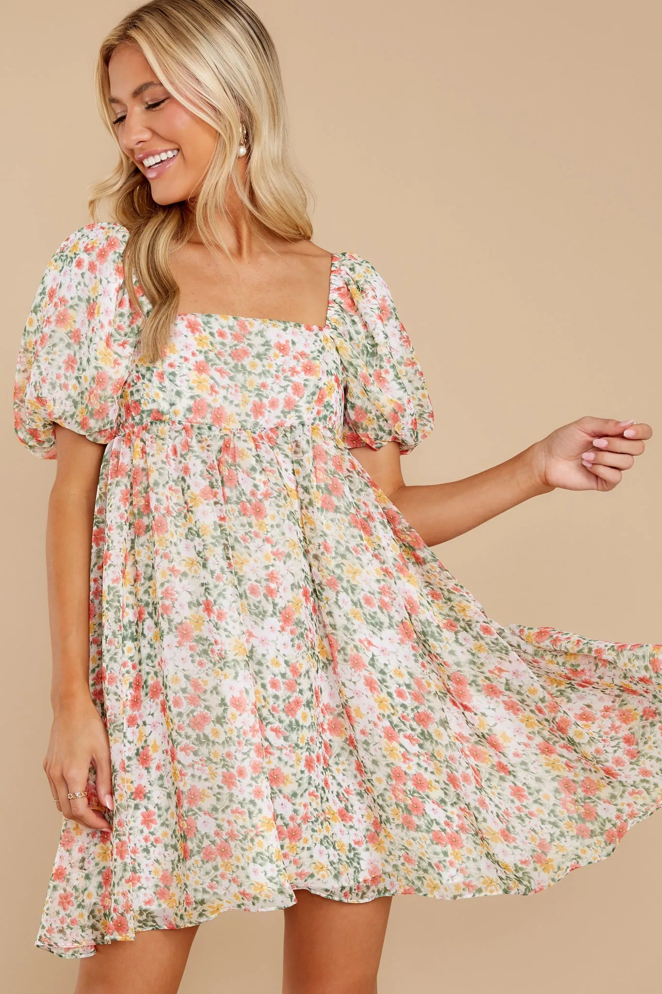 Song And Dance Ivory Multi Floral Print Dress