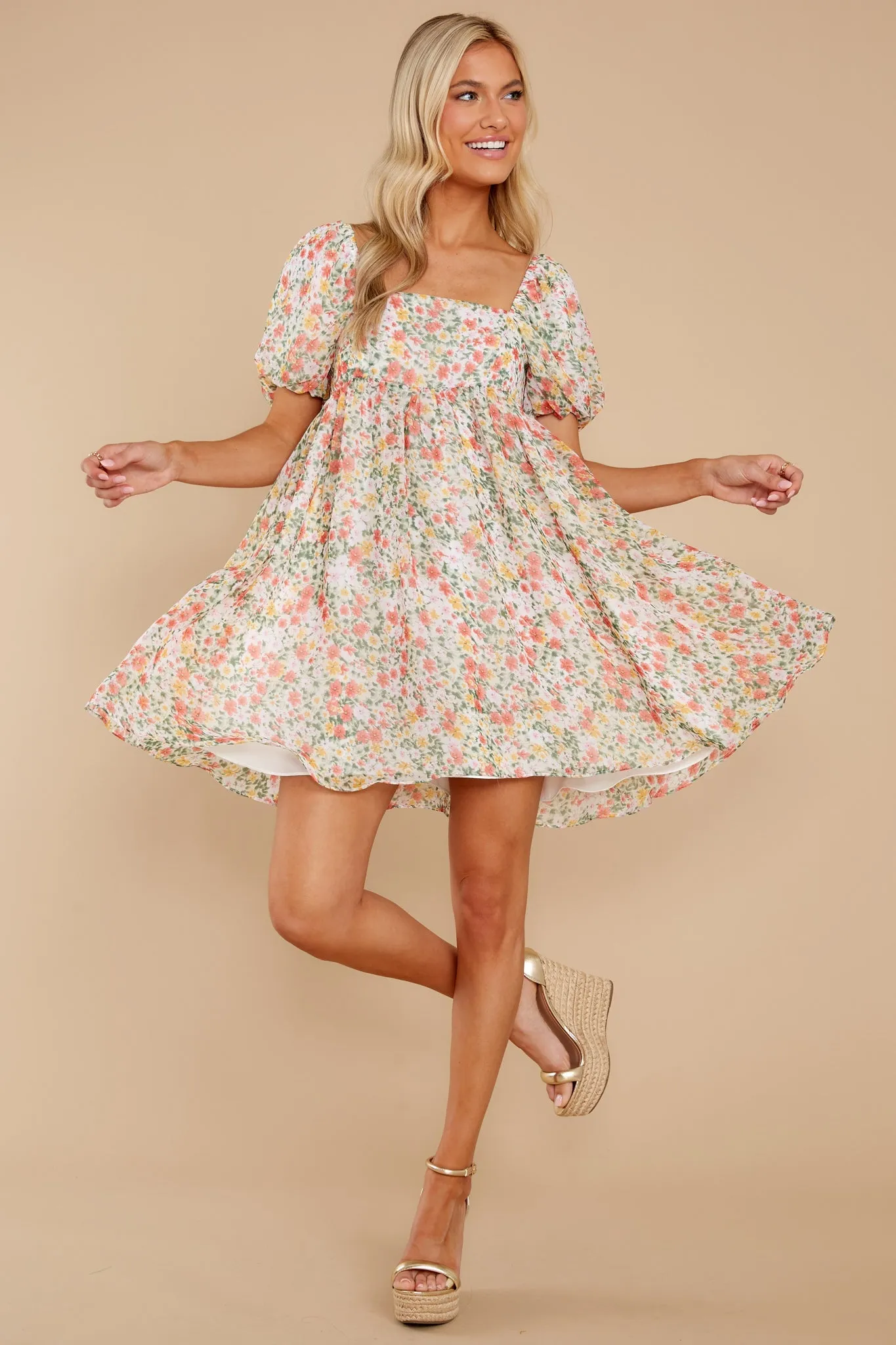 Song And Dance Ivory Multi Floral Print Dress