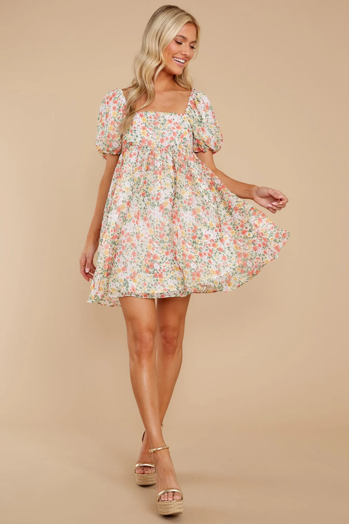 Song And Dance Ivory Multi Floral Print Dress