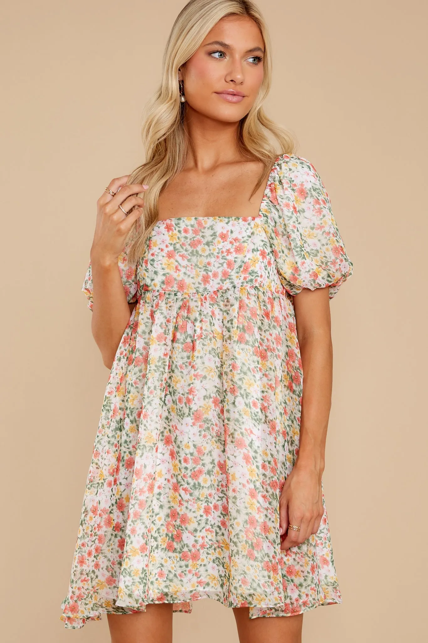 Song And Dance Ivory Multi Floral Print Dress