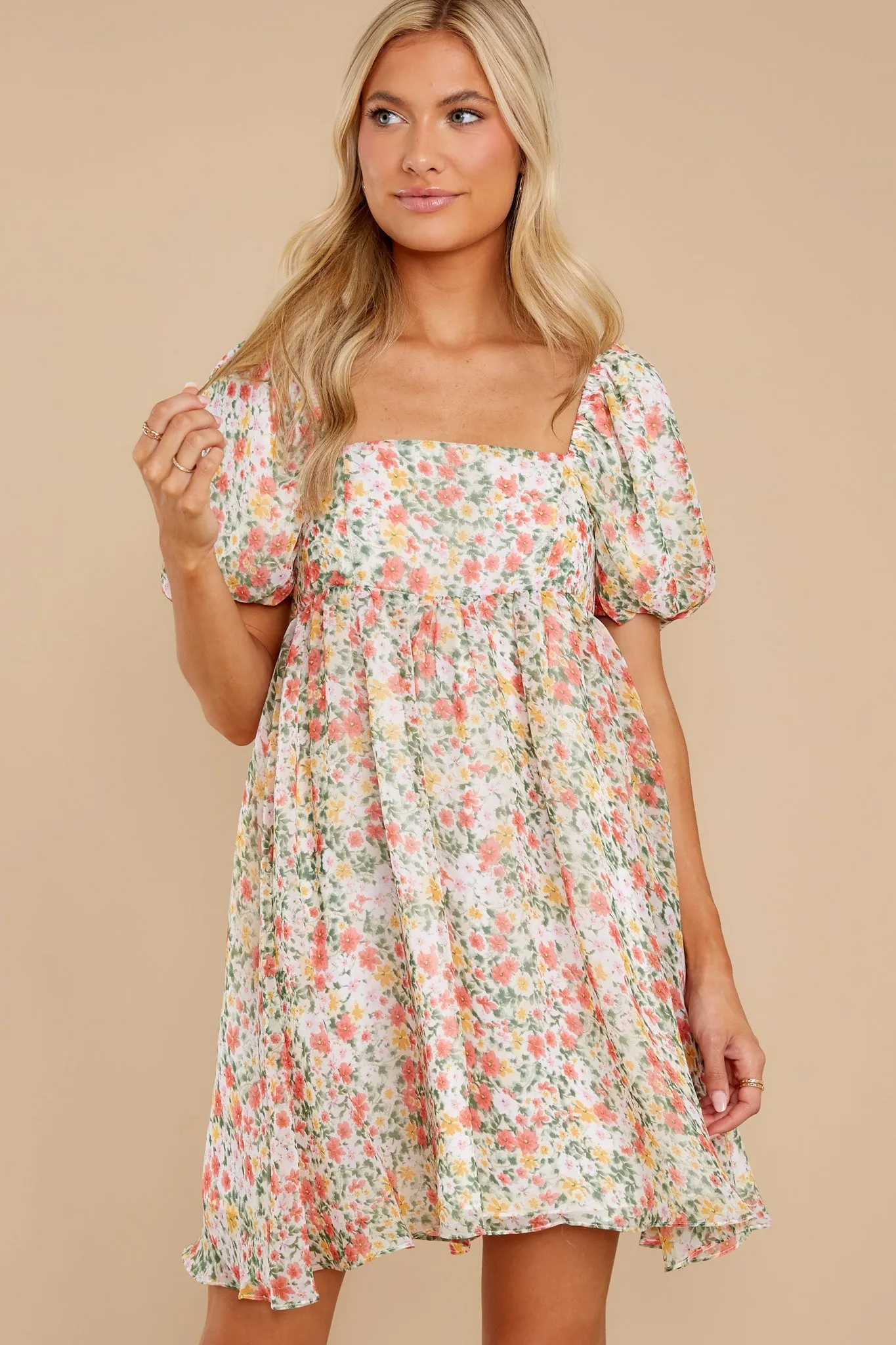 Song And Dance Ivory Multi Floral Print Dress