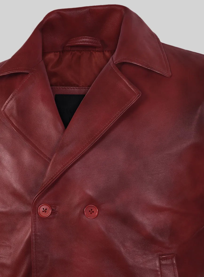 Spanish Red Leather Pea Coat