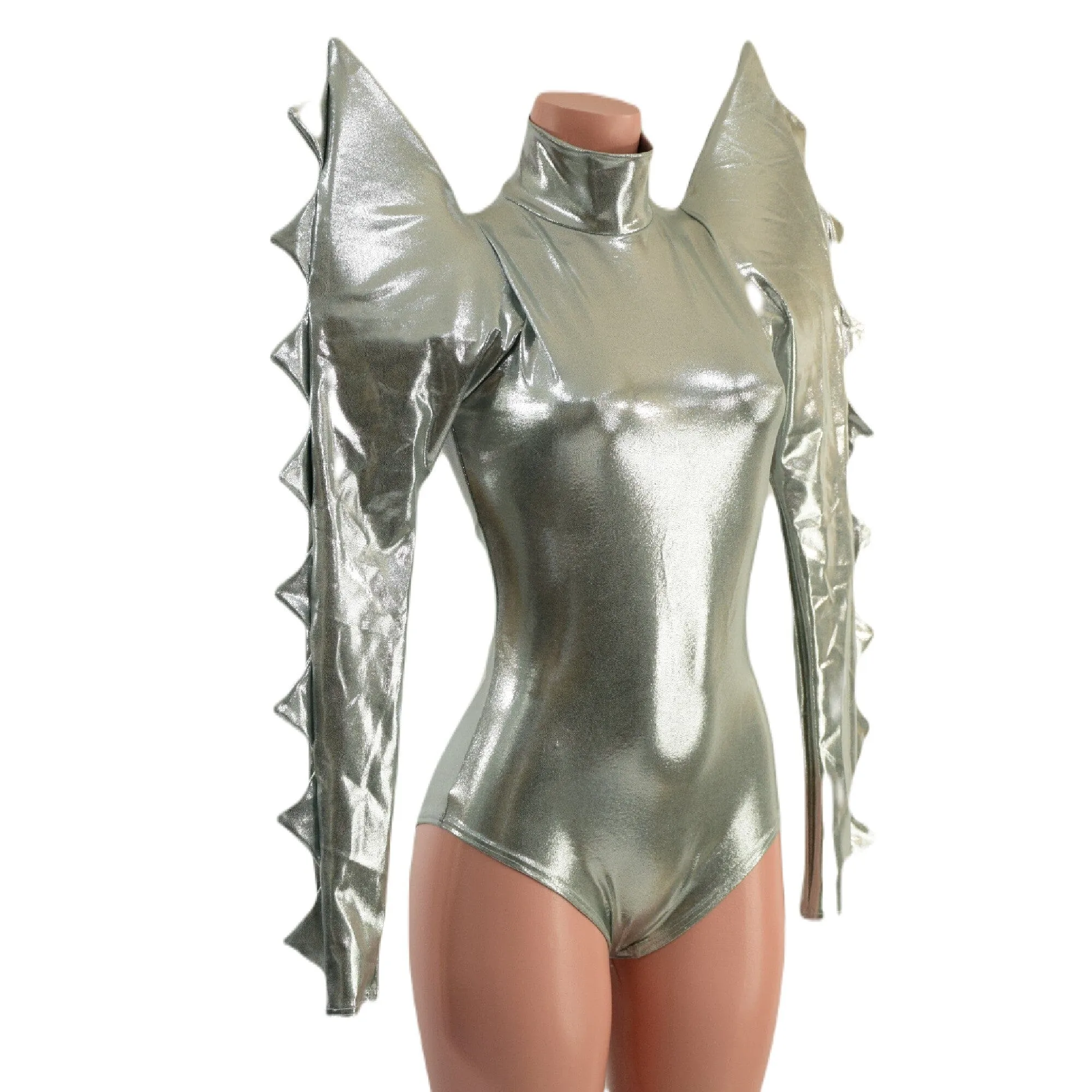 Spiked Mega Sharp Shoulder Romper in Platinum