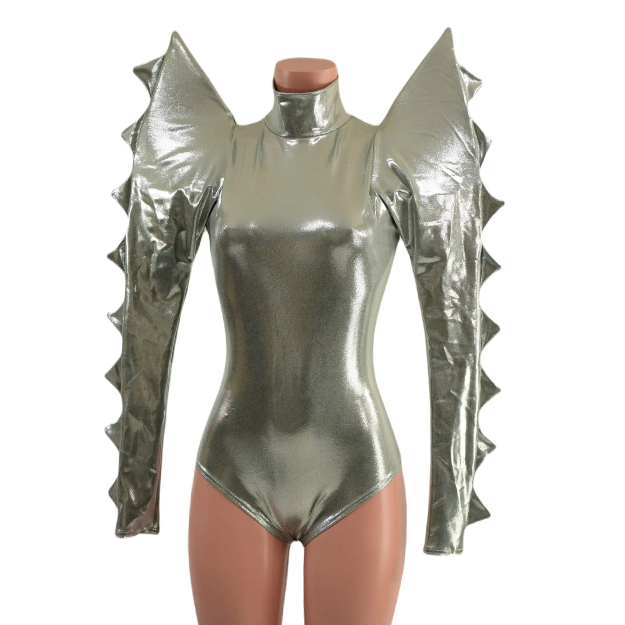 Spiked Mega Sharp Shoulder Romper in Platinum