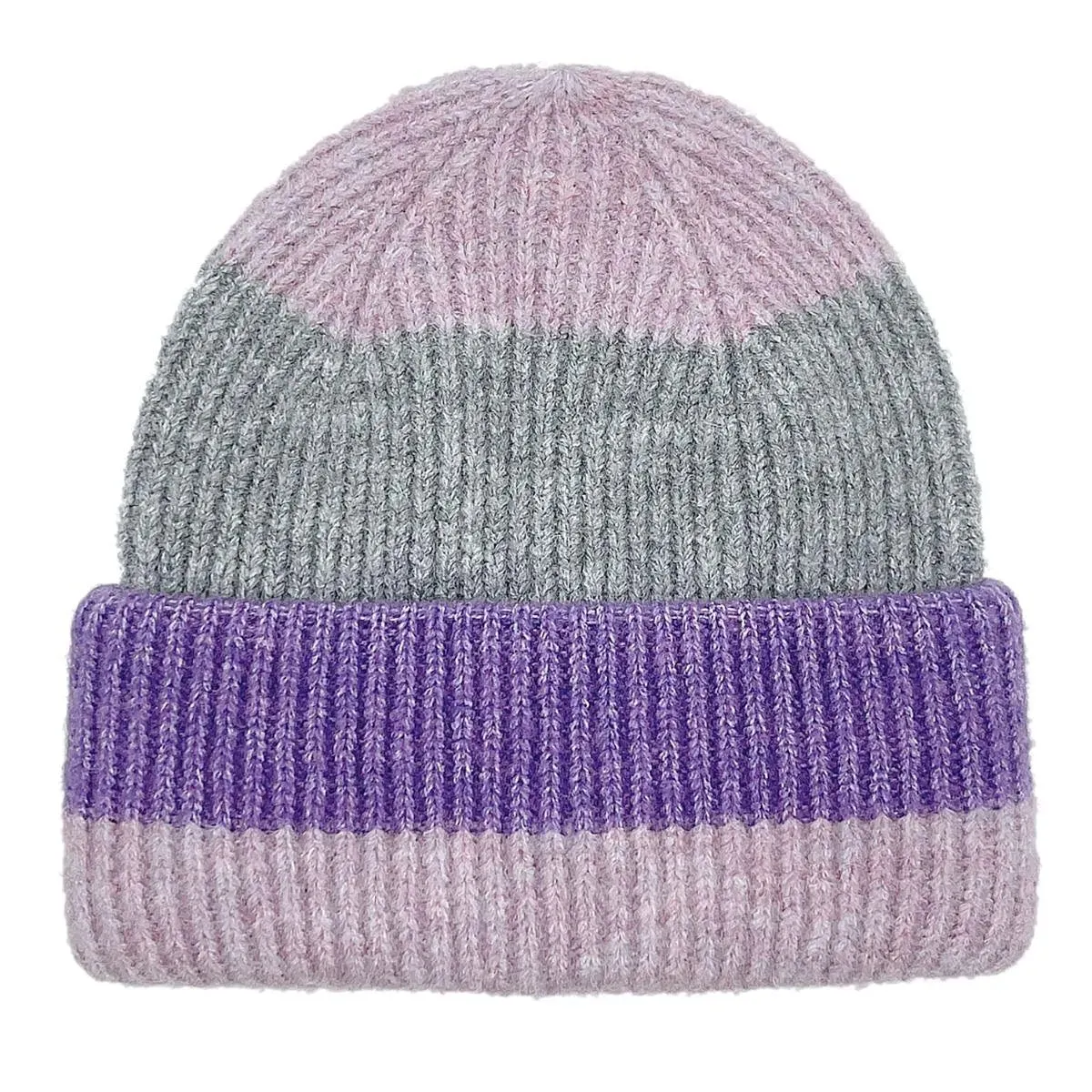 Stay Toasty: Ribbed Knit Striped Beanie Hat in Purple