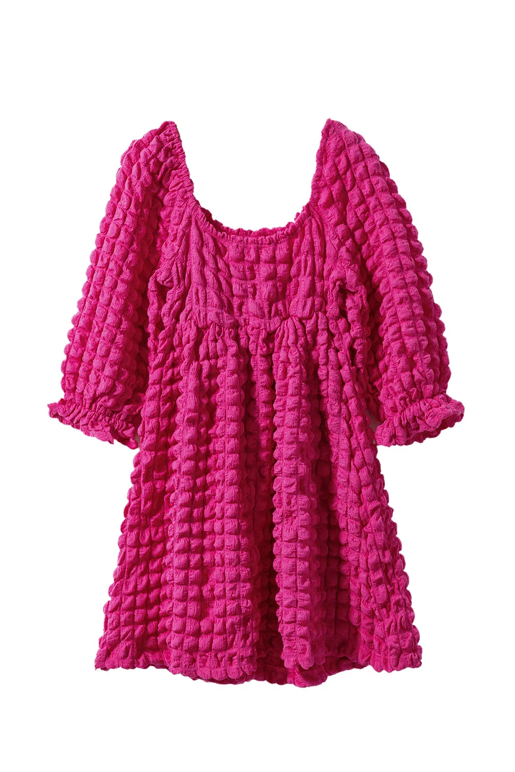 Strawberry Pink Bubble Textured Square Neck Babydoll Dress