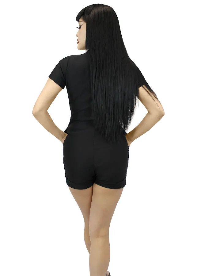 Stretchy Spiderweb Black Romper With Belt #E-SWBR