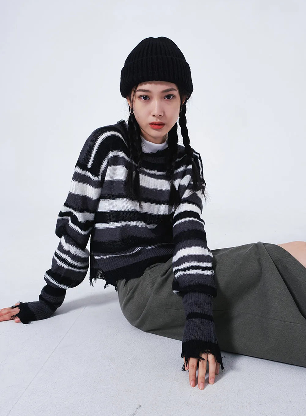 Stripped Cropped Knit Sweater F13