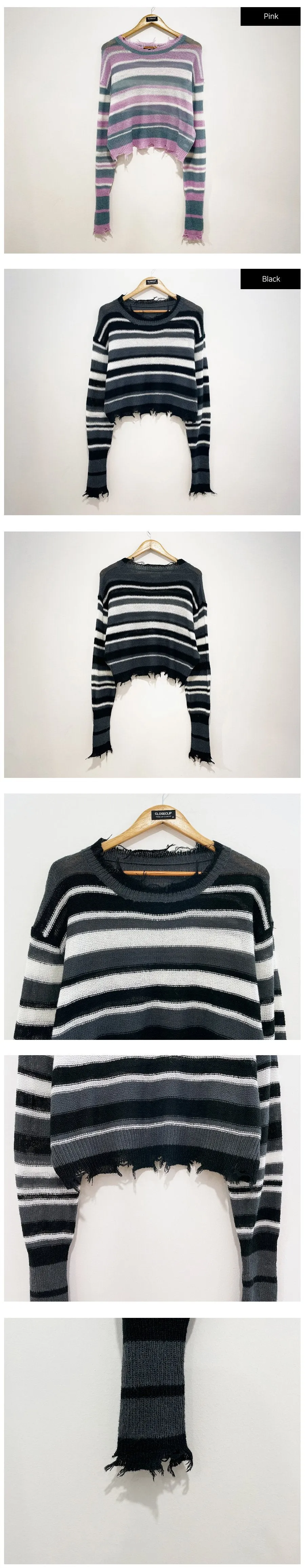 Stripped Cropped Knit Sweater F13