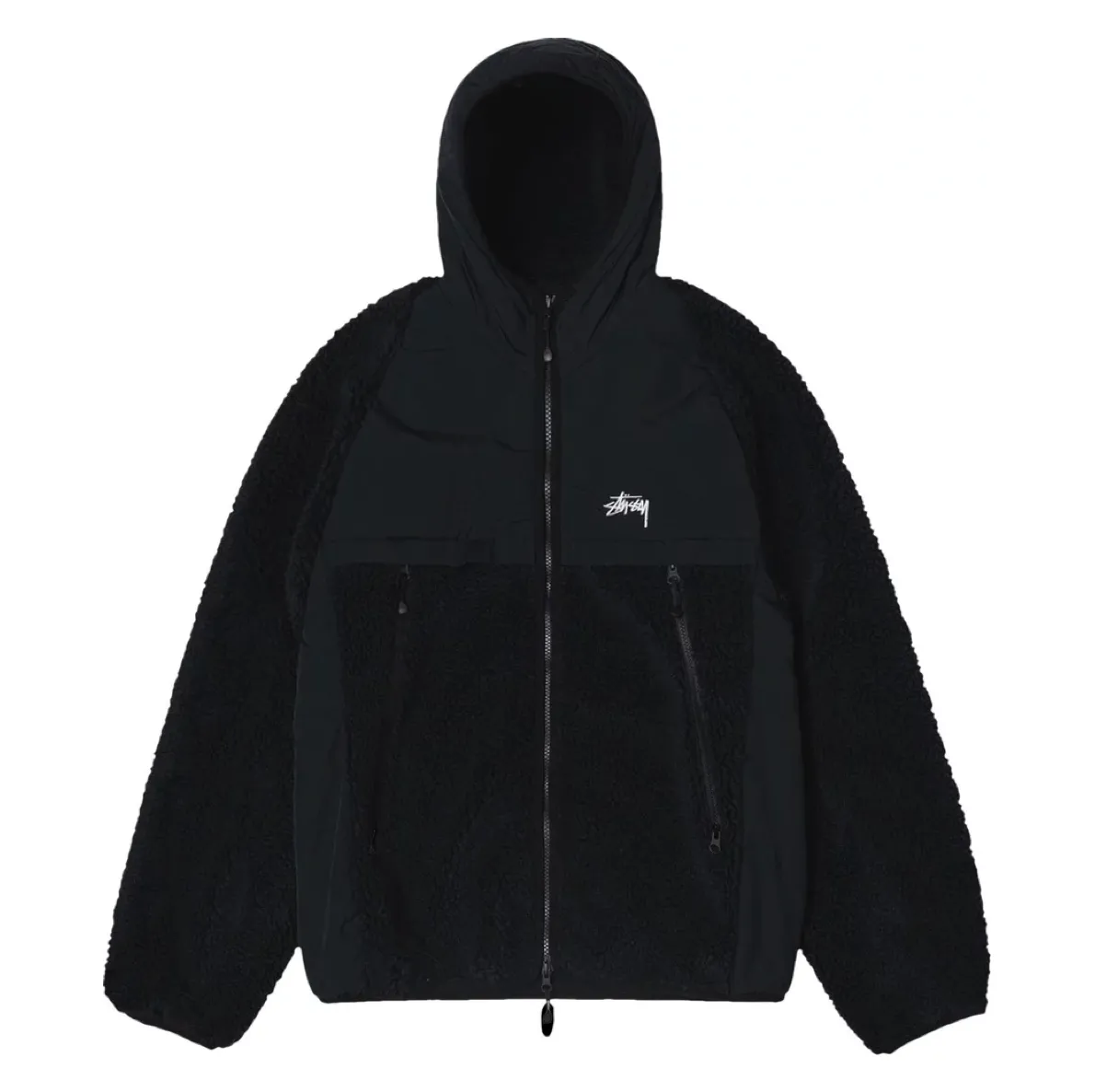 STÜSSY SHERPA PANELED HOODED JACKET - BLACK