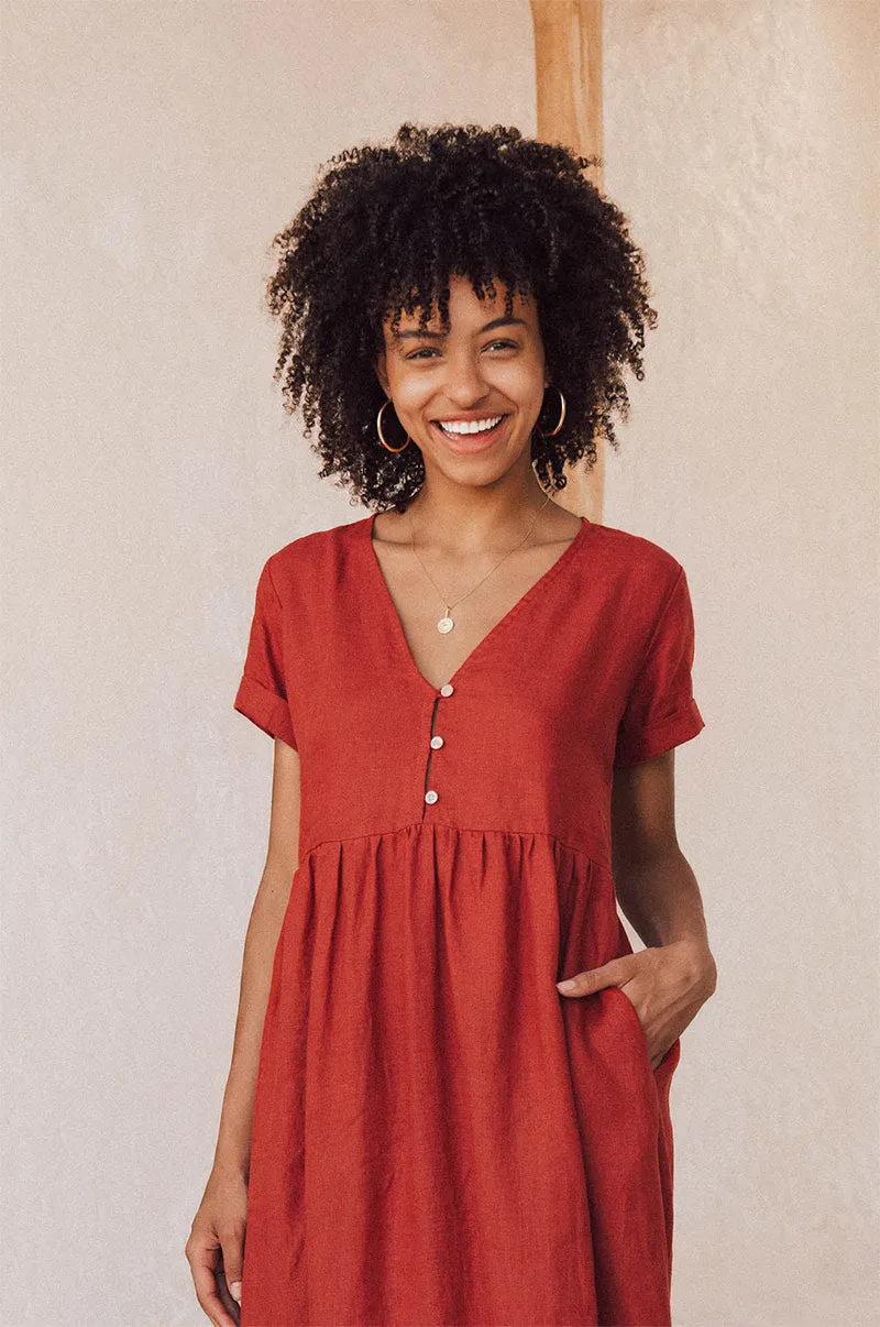 SUNSEEKER Midi Dress - warm red linen