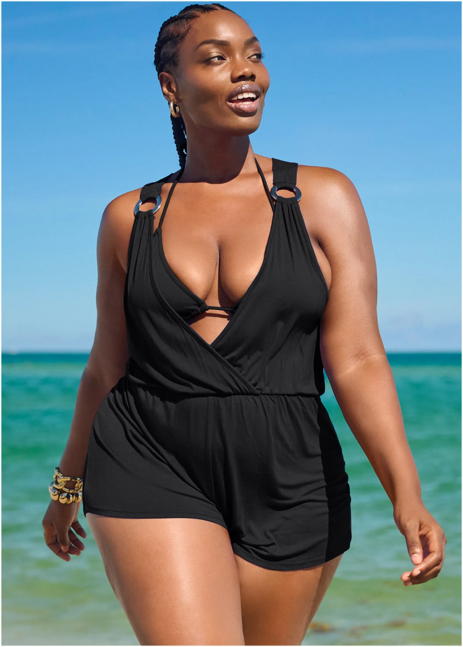 Surplice Romper Cover-Up - Black Beauty