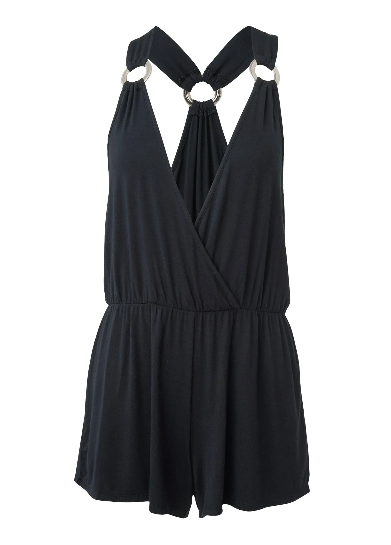 Surplice Romper Cover-Up - Black Beauty