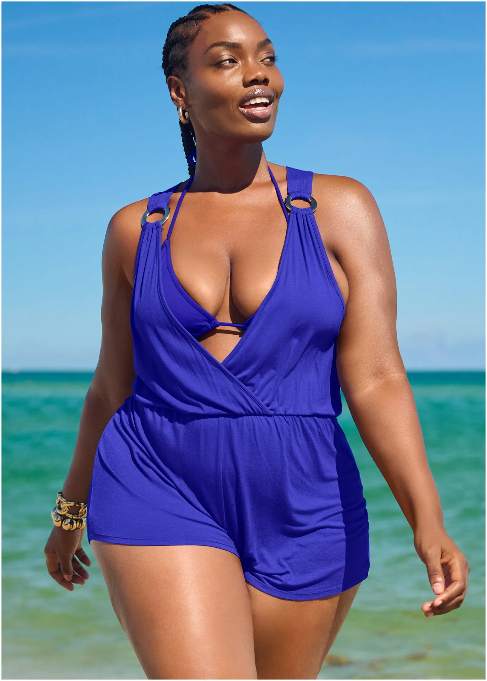 Surplice Romper Cover-Up - Cobalt Blue