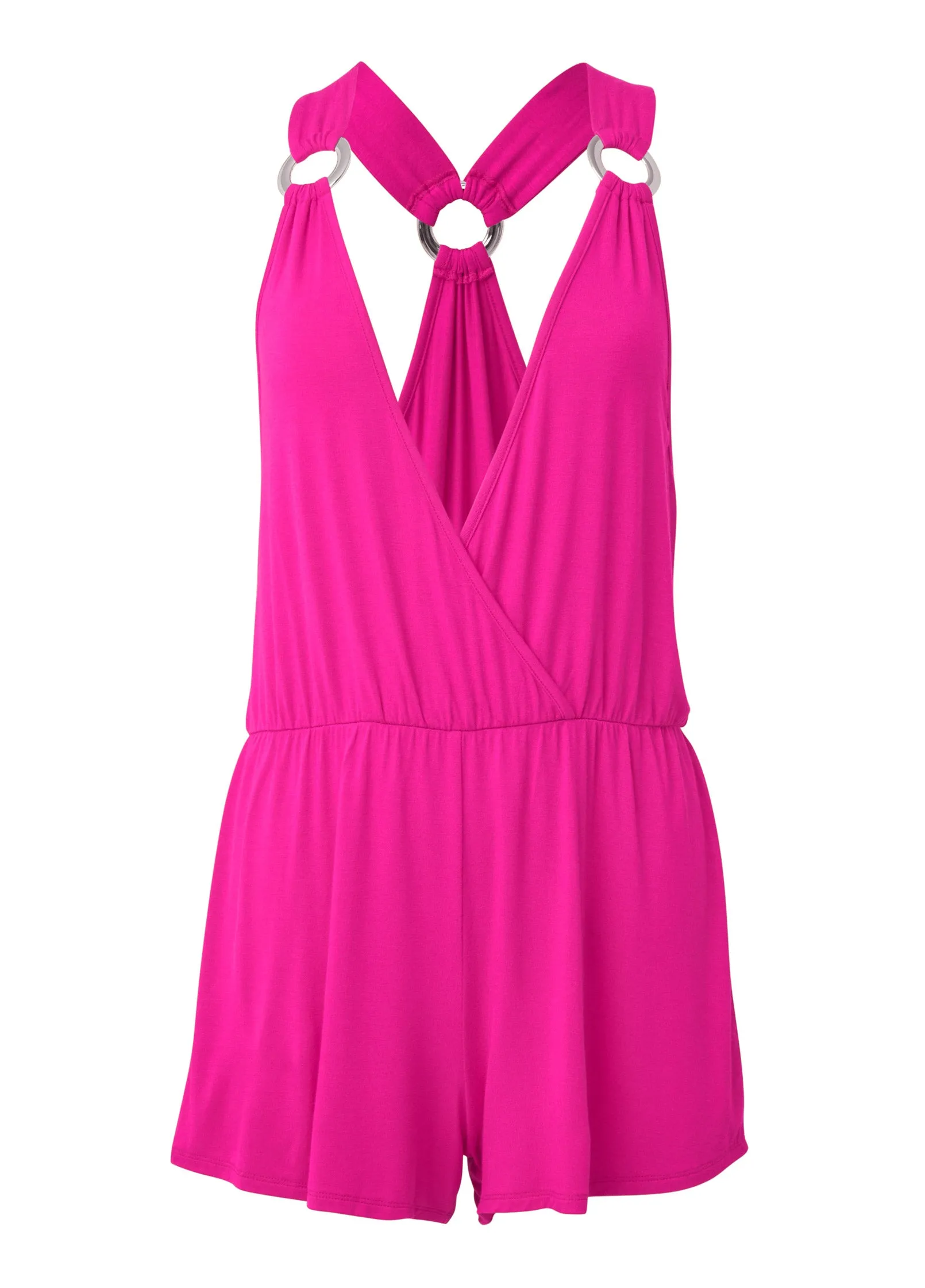 Surplice Romper Cover-Up - Electric Pink