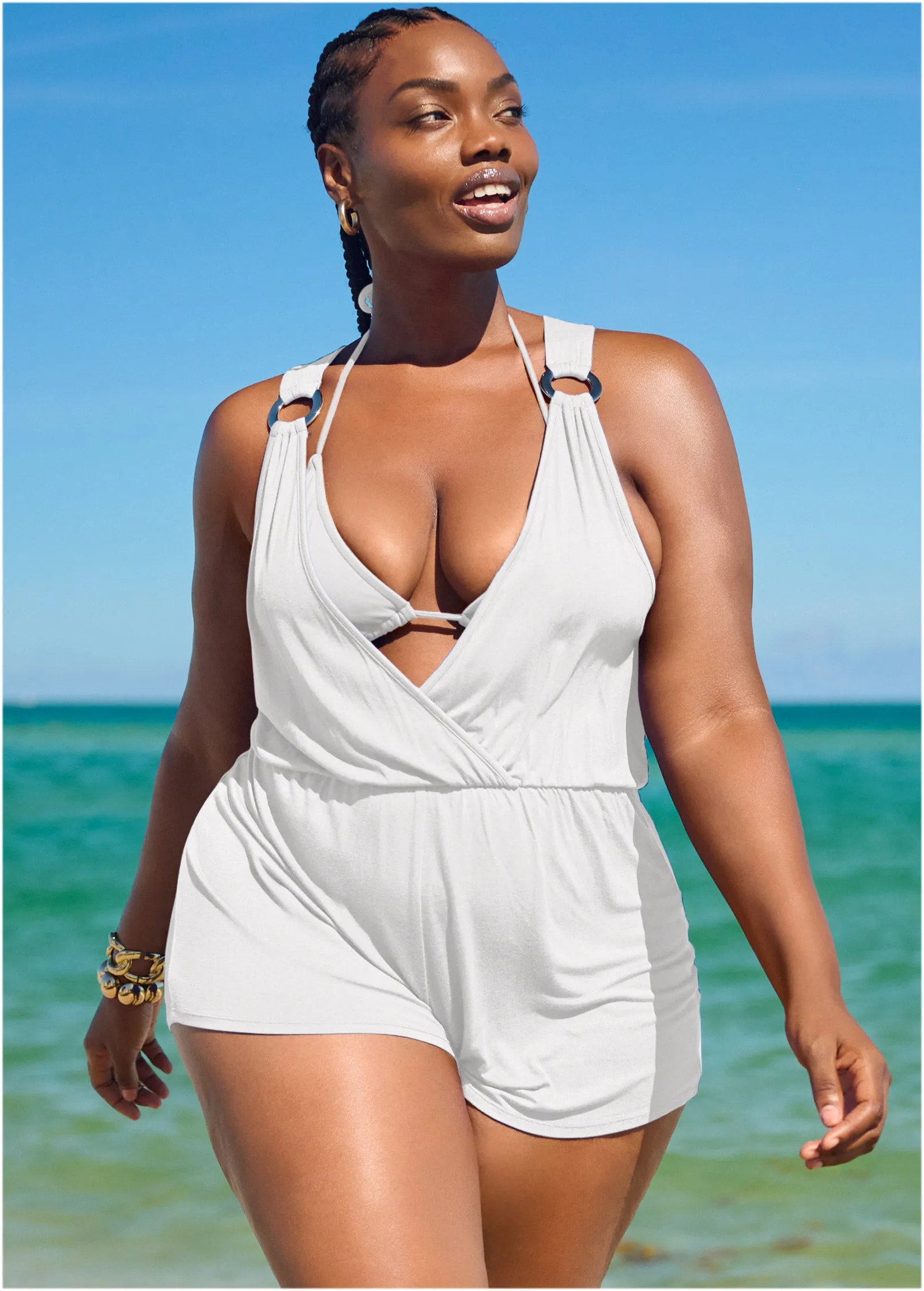 Surplice Romper Cover-Up - Pearl White