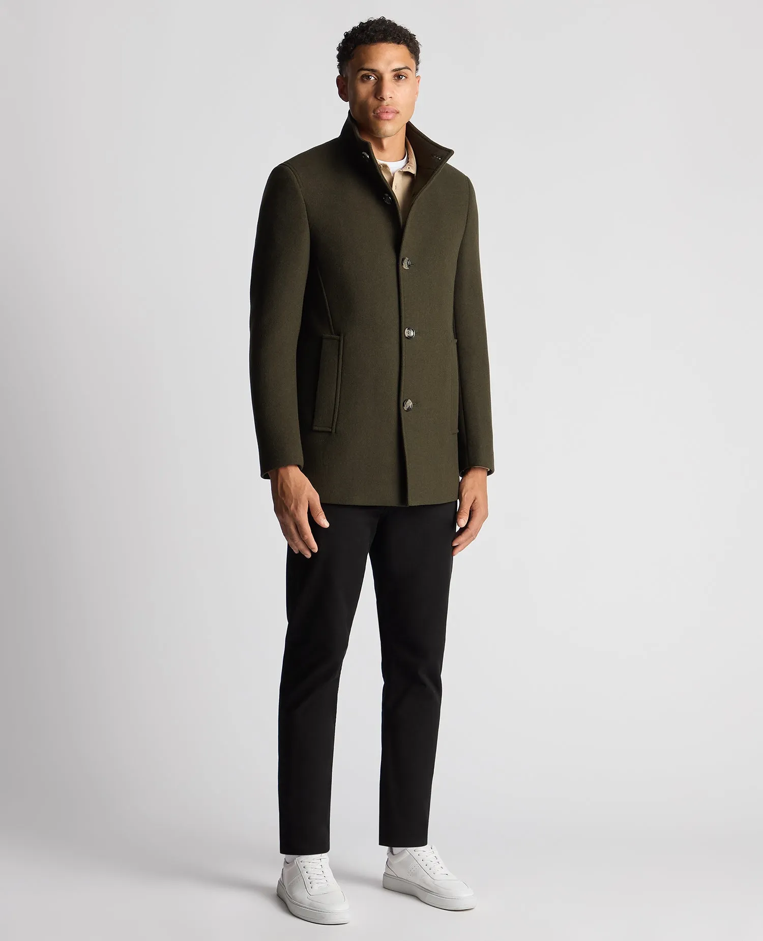 Tapered Fit Wool-Blend Overcoat