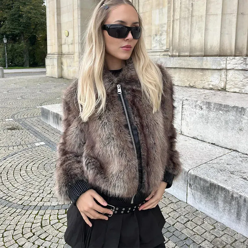 TAVIMART  -  Faux Fur Solid Women Coat Full Sleeve Zipper Female Jacket Autumn Winter Thicken Fashion Vintage Straight Lady Overcoat