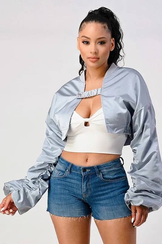 TEEK - GREY CROP TOP BOMBER JACKET