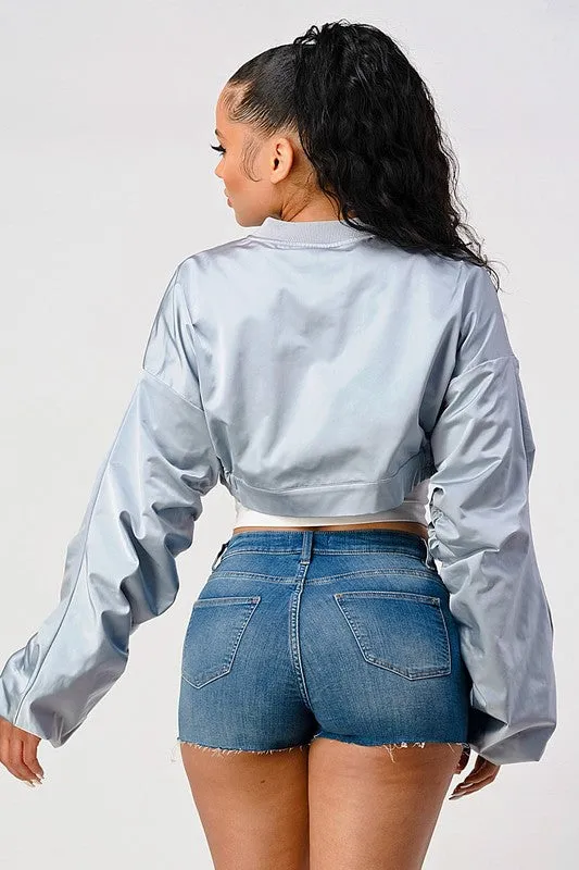 TEEK - GREY CROP TOP BOMBER JACKET