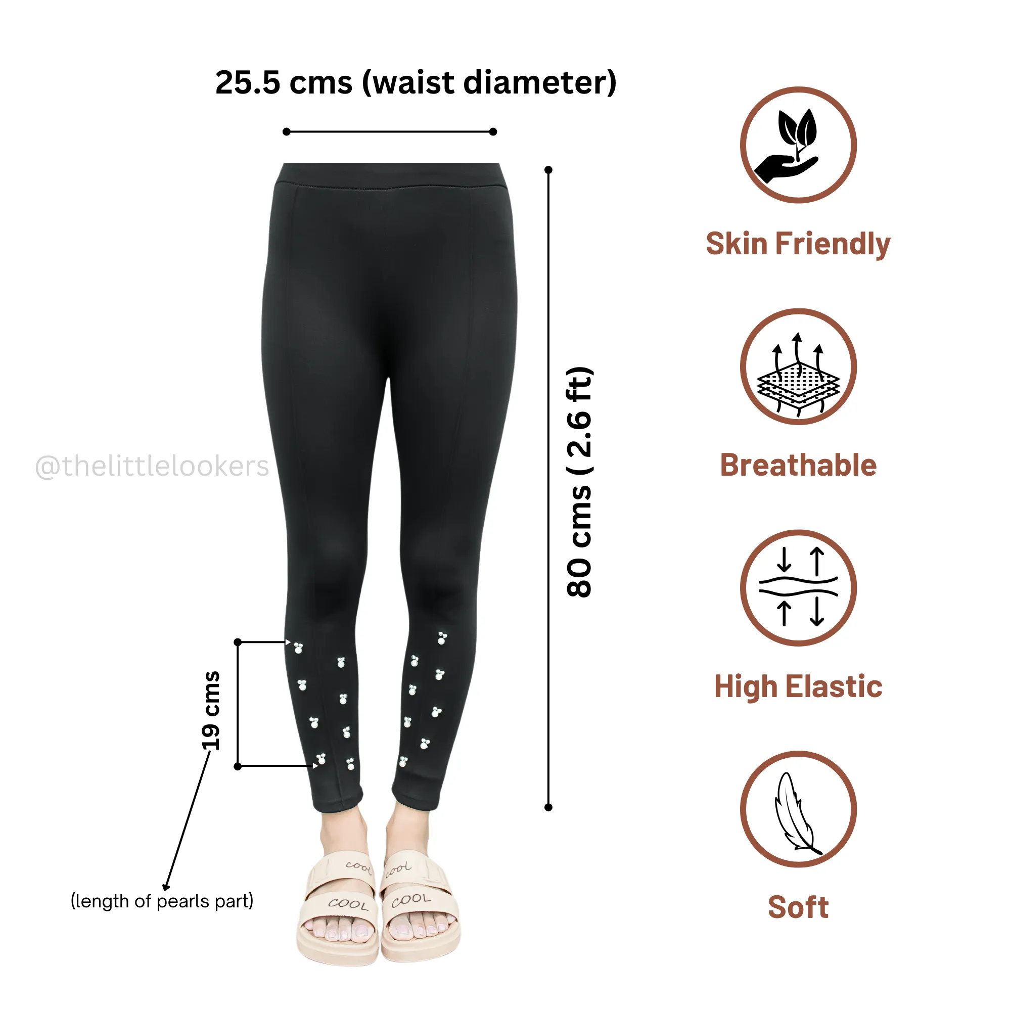 THE LITTLE LOOKERS Girls Leggings, Slim Fit, Stretchable Jegging, Ankle Length - Black