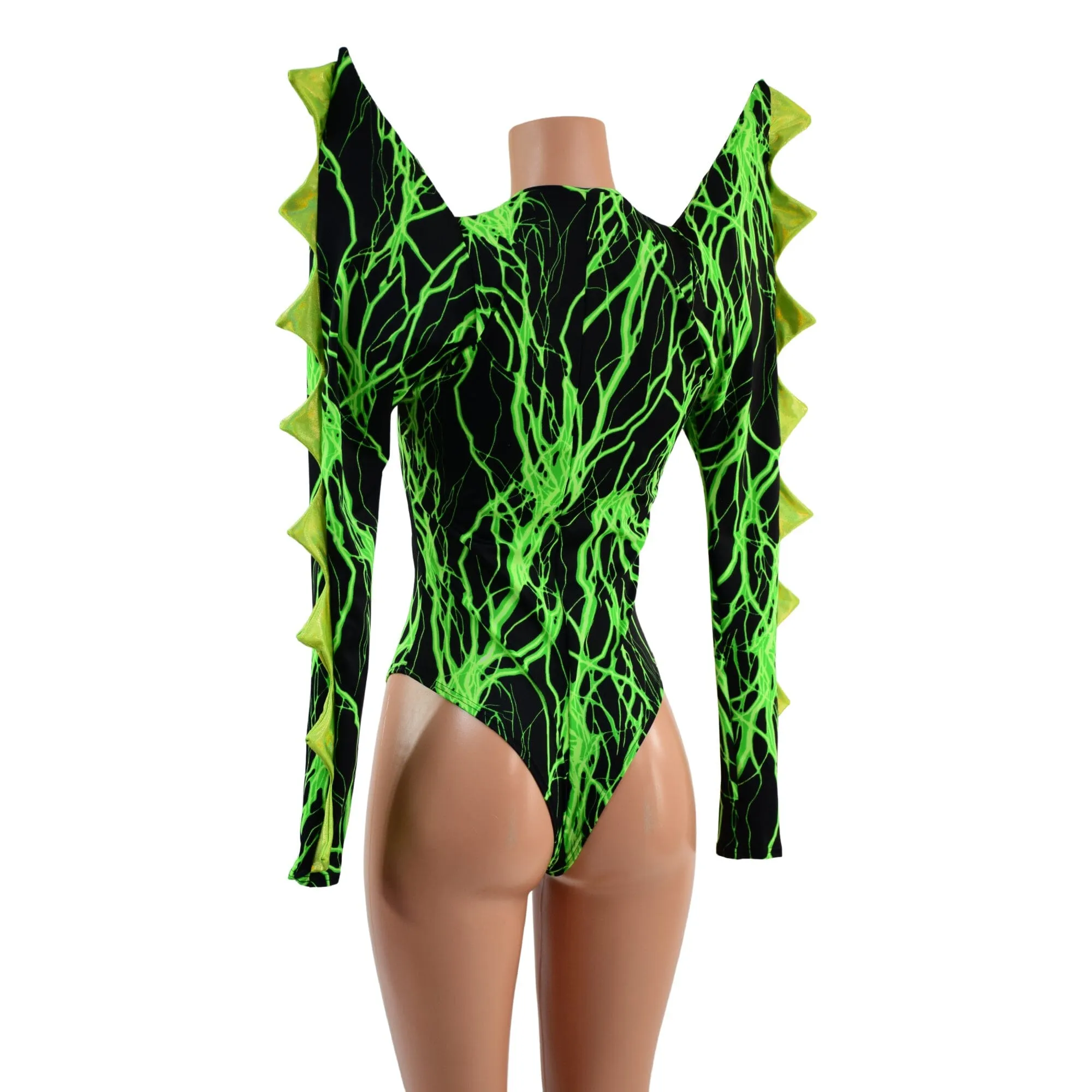 The Triple Threat Romper in Neon Green Lightning with Brazilian Cut Leg