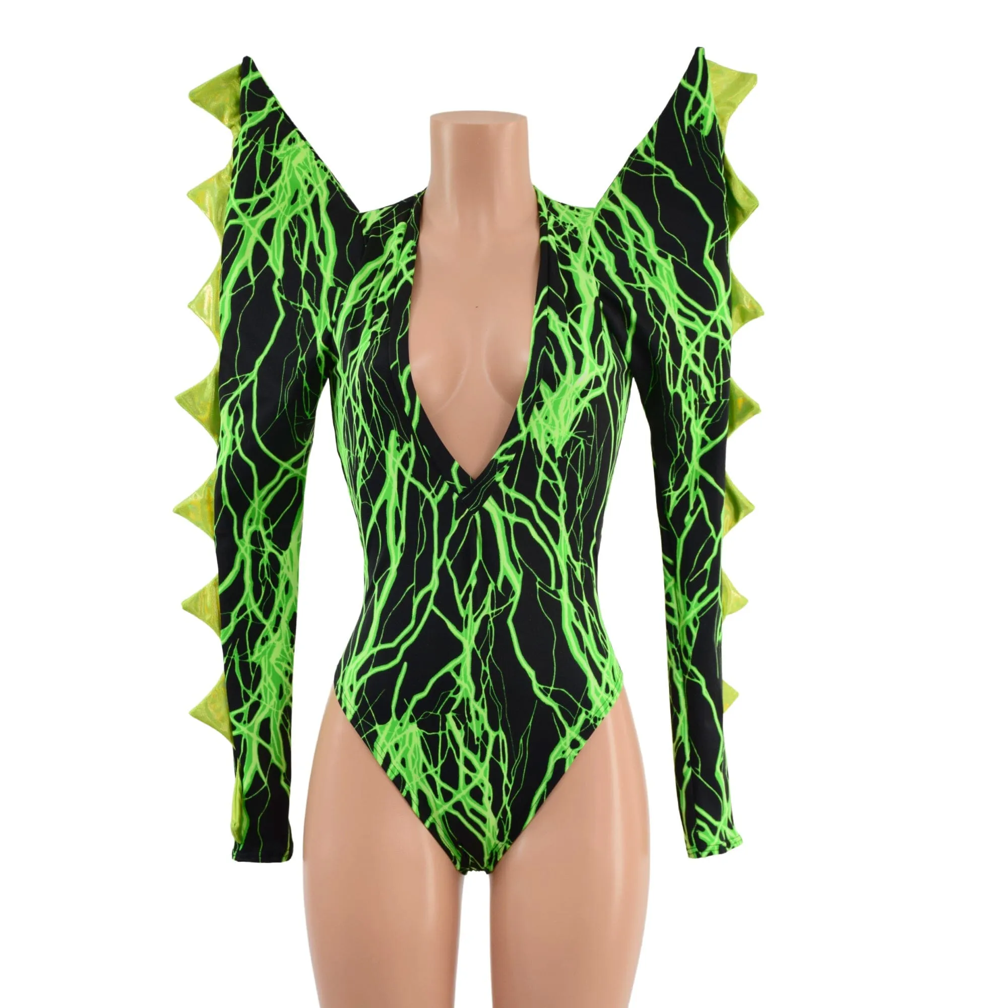 The Triple Threat Romper in Neon Green Lightning with Brazilian Cut Leg