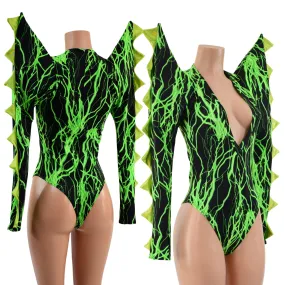 The Triple Threat Romper in Neon Green Lightning with Brazilian Cut Leg