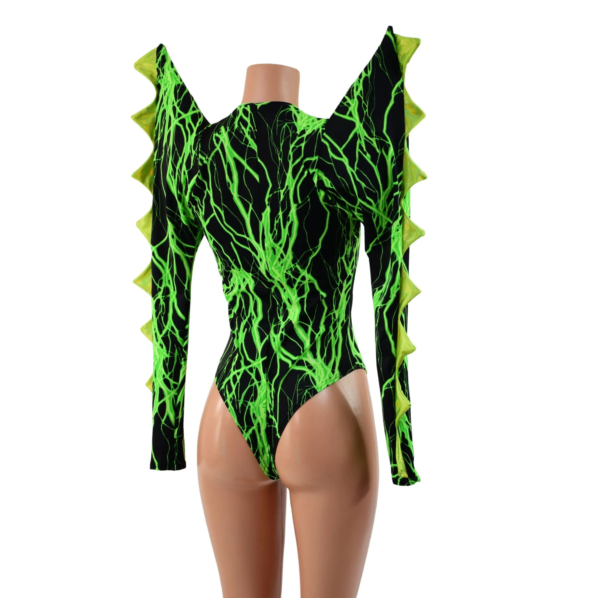 The Triple Threat Romper in Neon Green Lightning with Brazilian Cut Leg