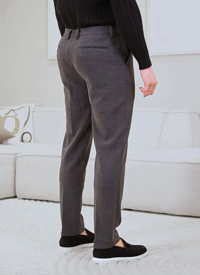 Thickened Melange Wool-Mix Trousers - Gray