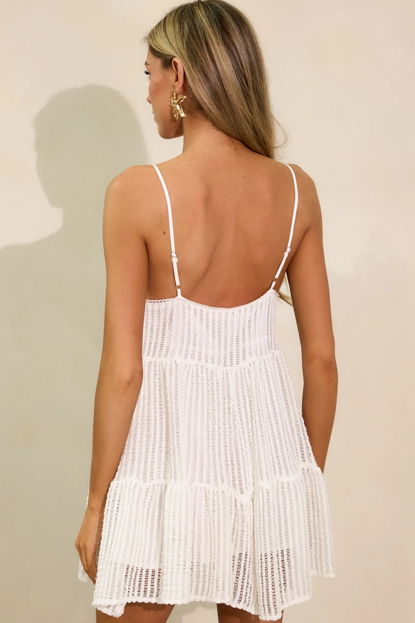 Threads of Fate Open Knit White Mini Dress