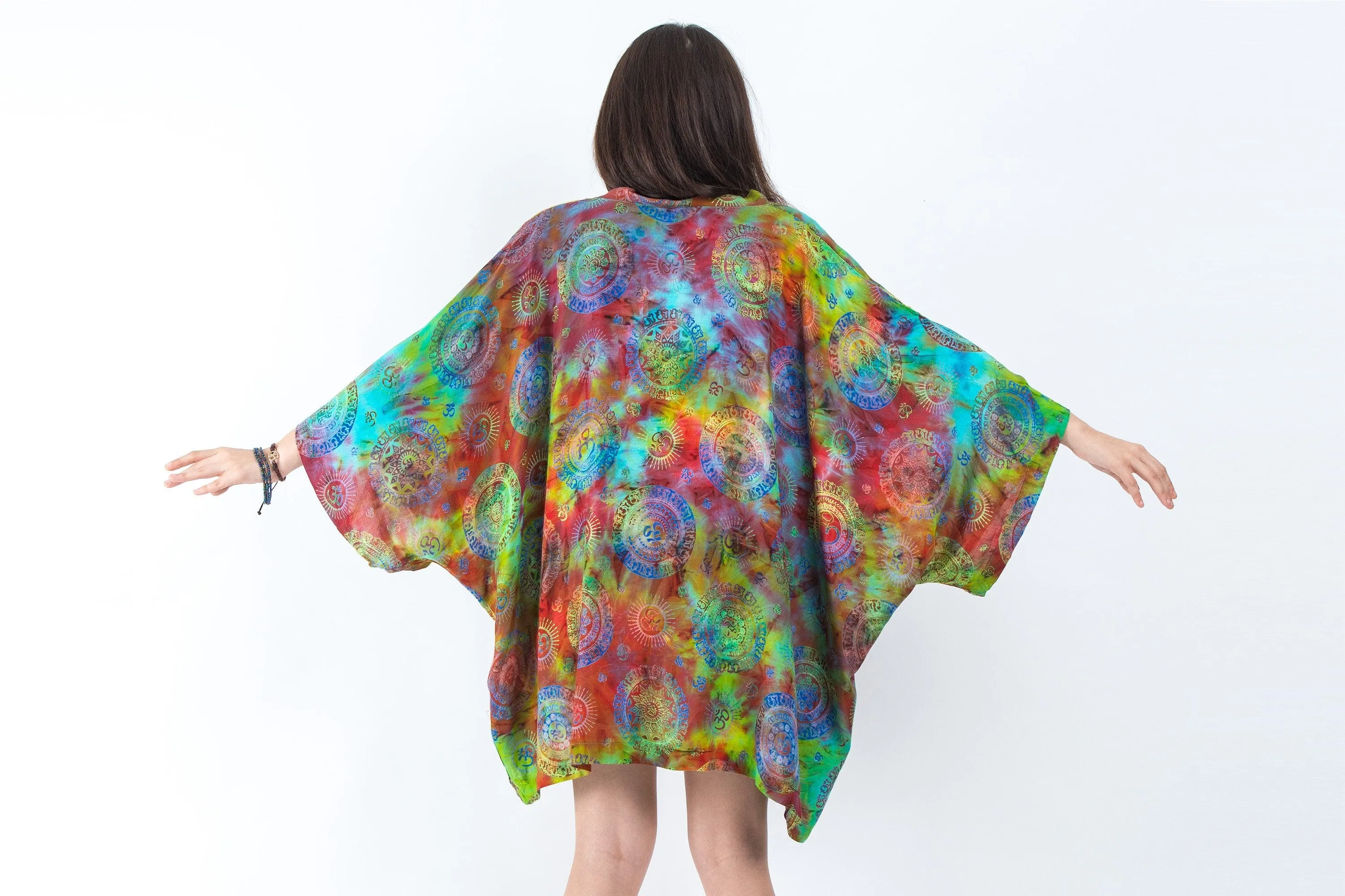 Tie Dye Om Kimono Cardigan in Festive Rainbow