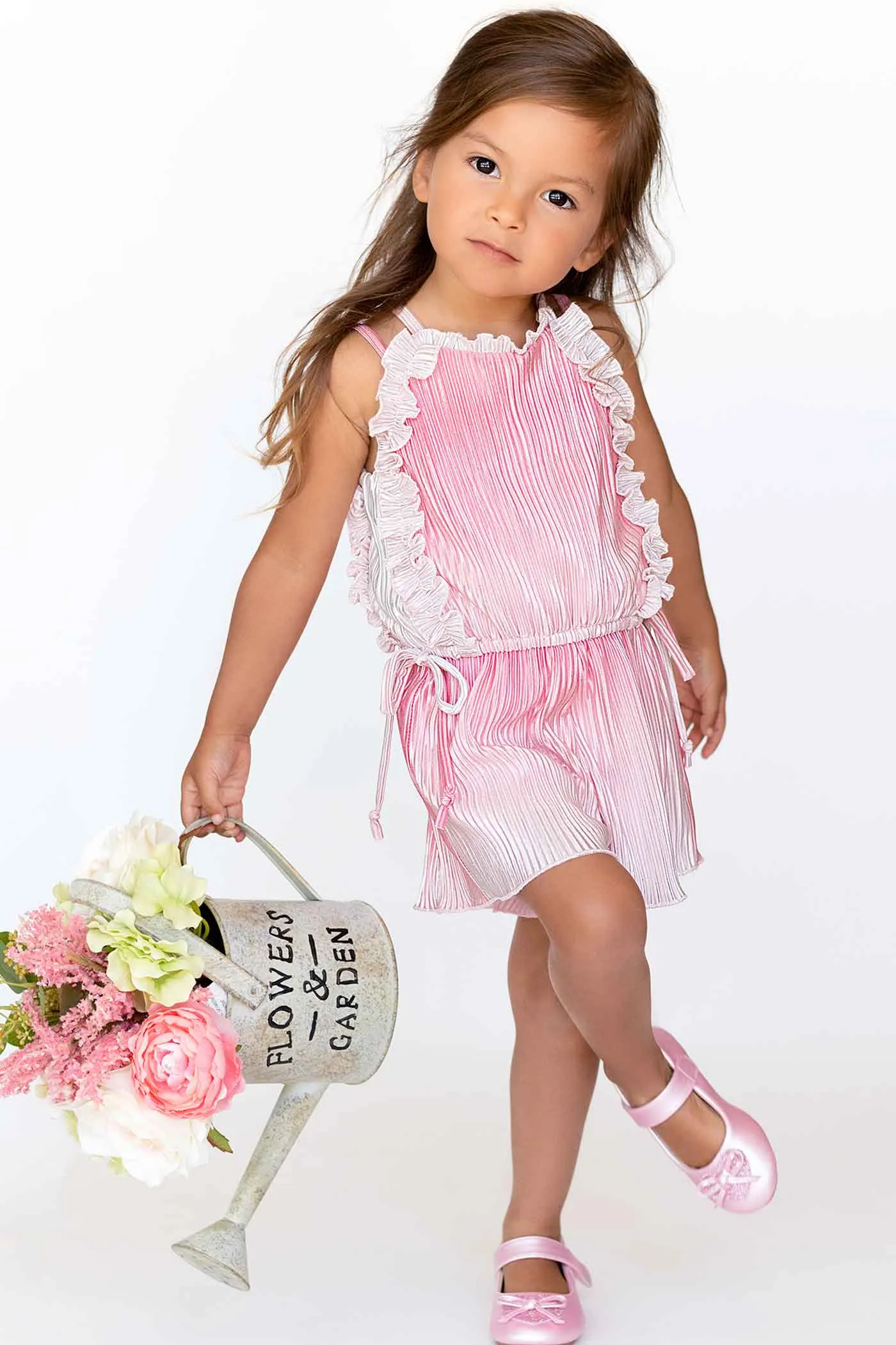 Toddler Girls Pleated Metallic Summer Romper