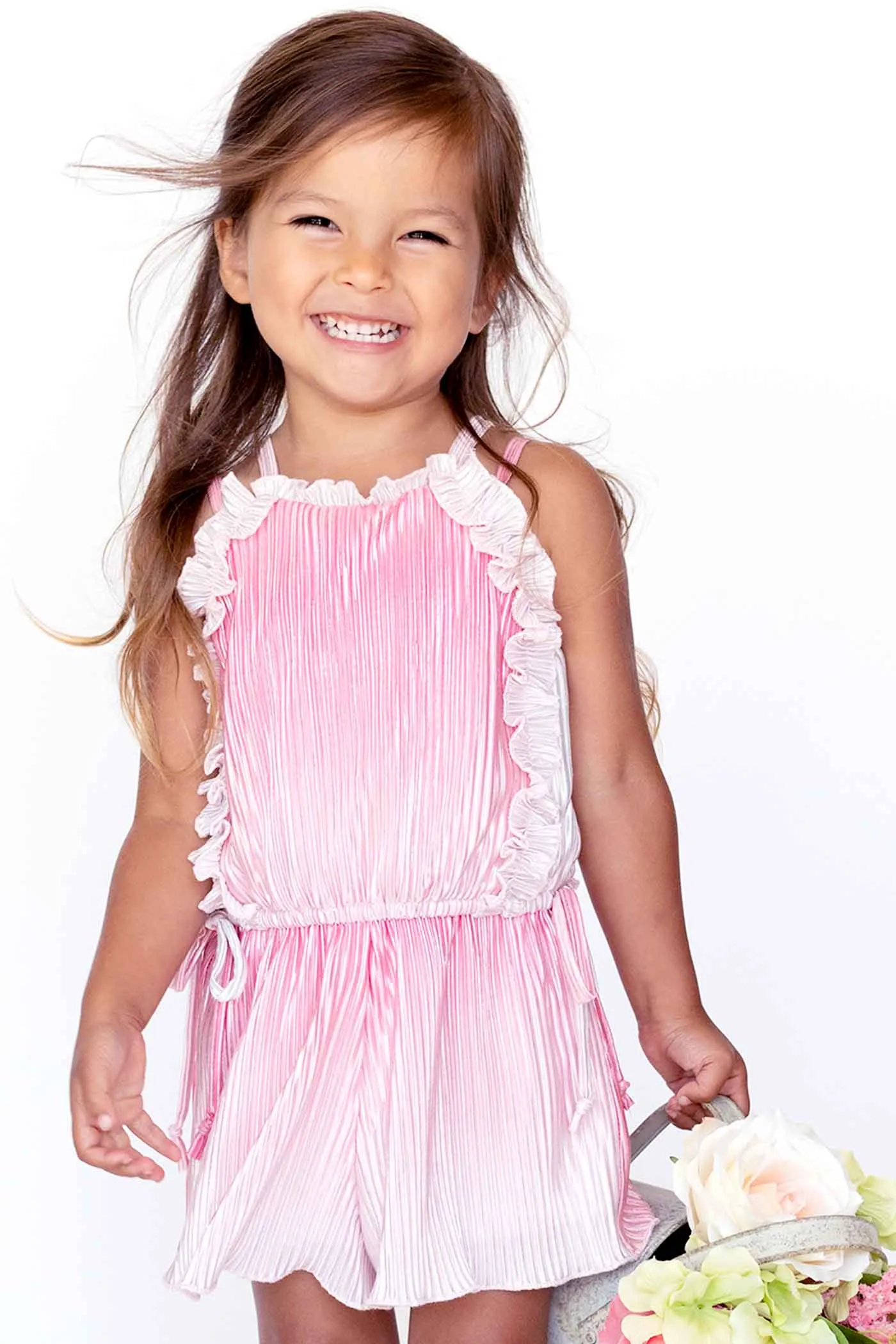 Toddler Girls Pleated Metallic Summer Romper