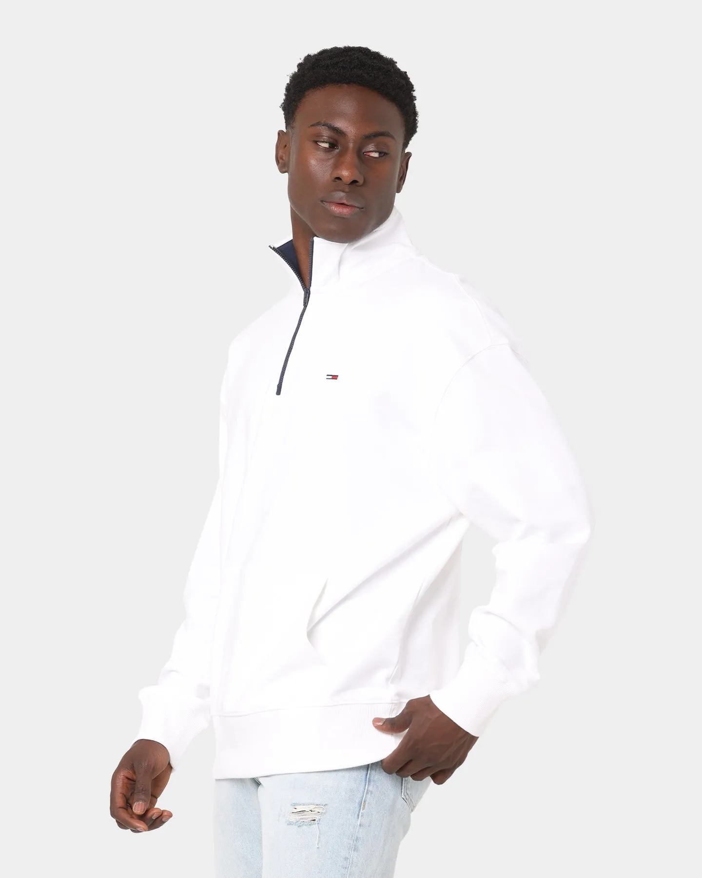 Tommy Jeans Text Flag Mock Neck Jumper White