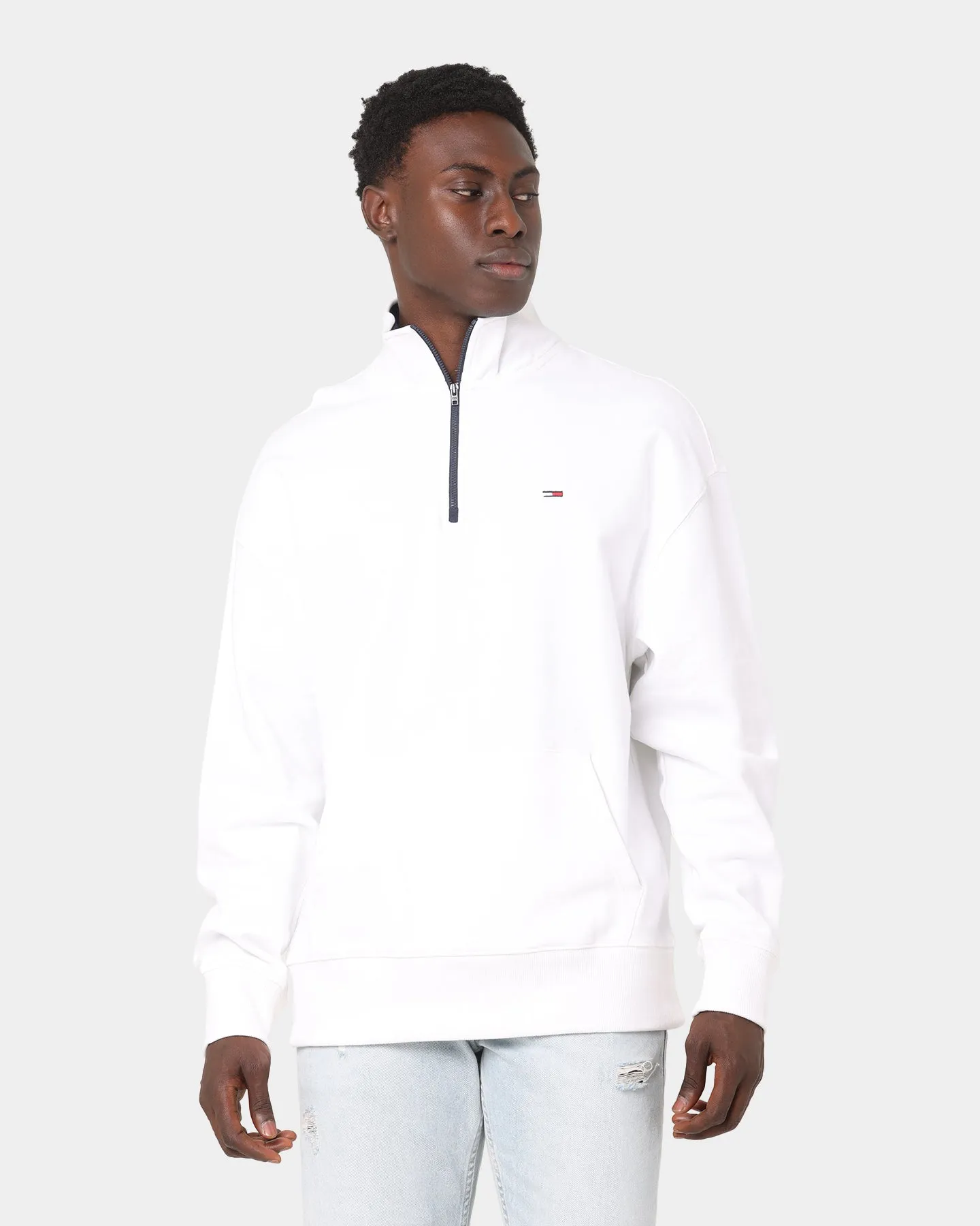 Tommy Jeans Text Flag Mock Neck Jumper White