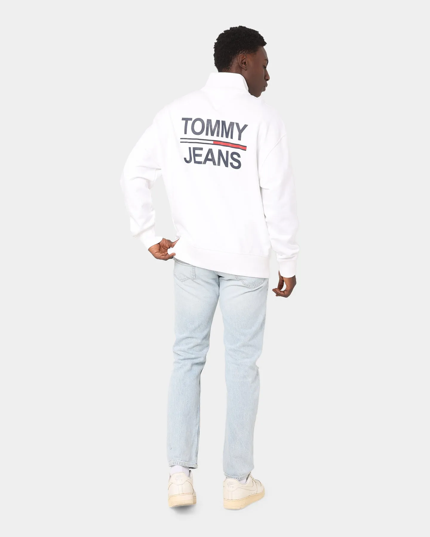 Tommy Jeans Text Flag Mock Neck Jumper White