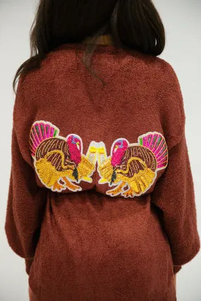 TURKEY CHEERS MOCHA CARDIGAN