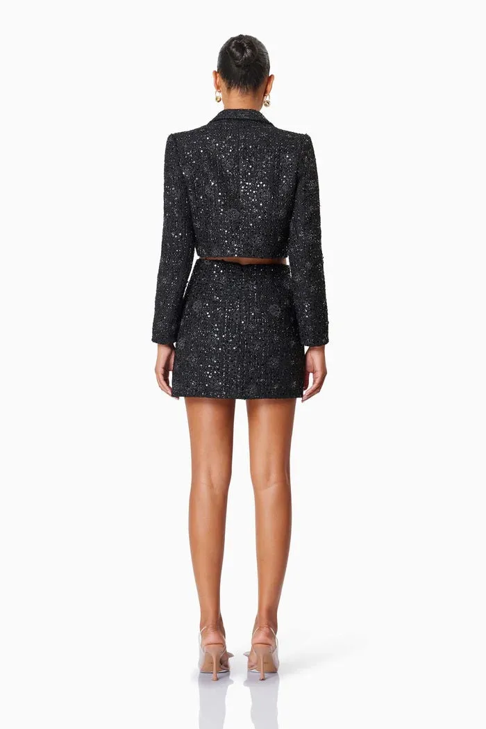 Two-Piece Embellished Tweed Set - Black