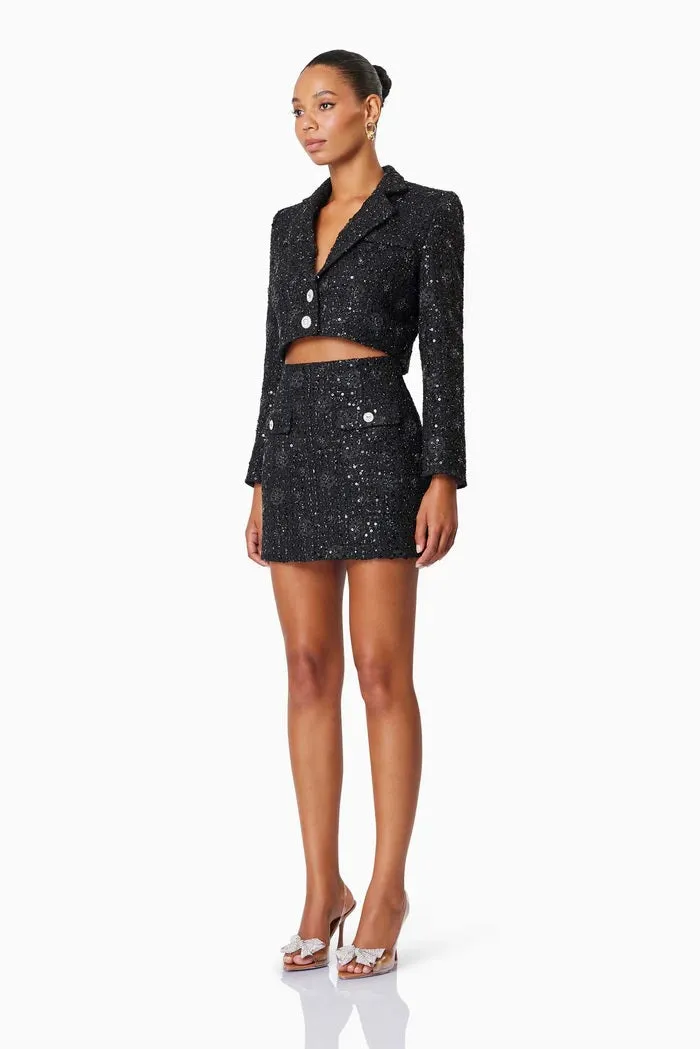 Two-Piece Embellished Tweed Set - Black